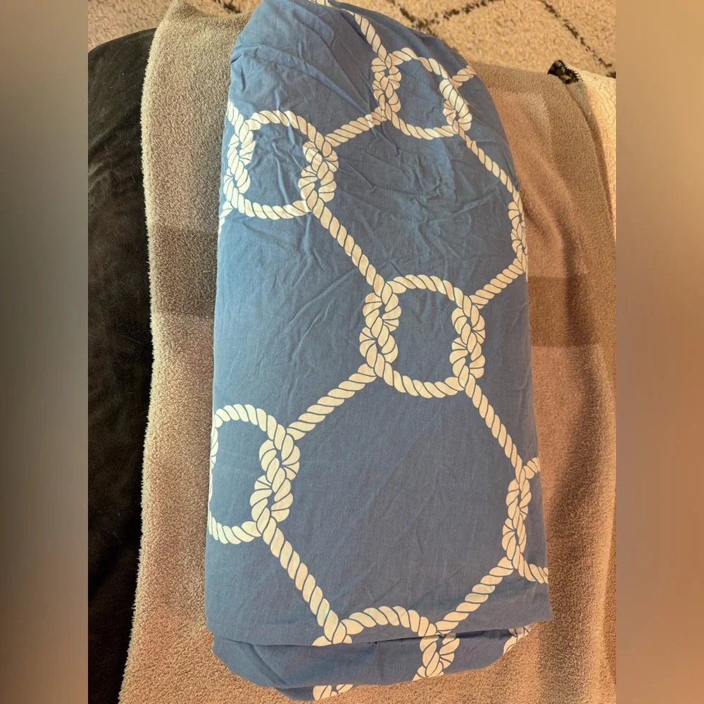 Jonathan Adler Queen Duvet in light Blue 100% Cotton Nautical Knot Wht pattern